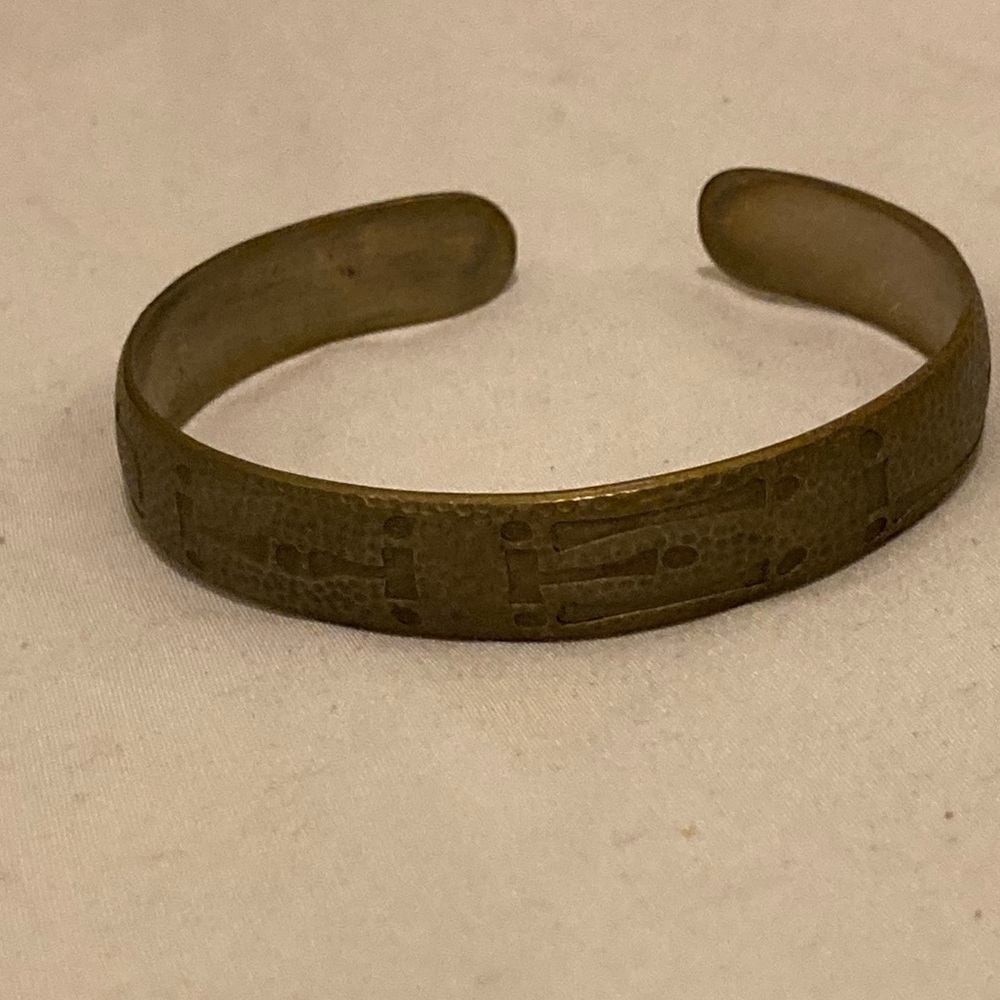 925 Sterling Silver Unisex Antique-Style Brass Cuff Bracelet - Brown